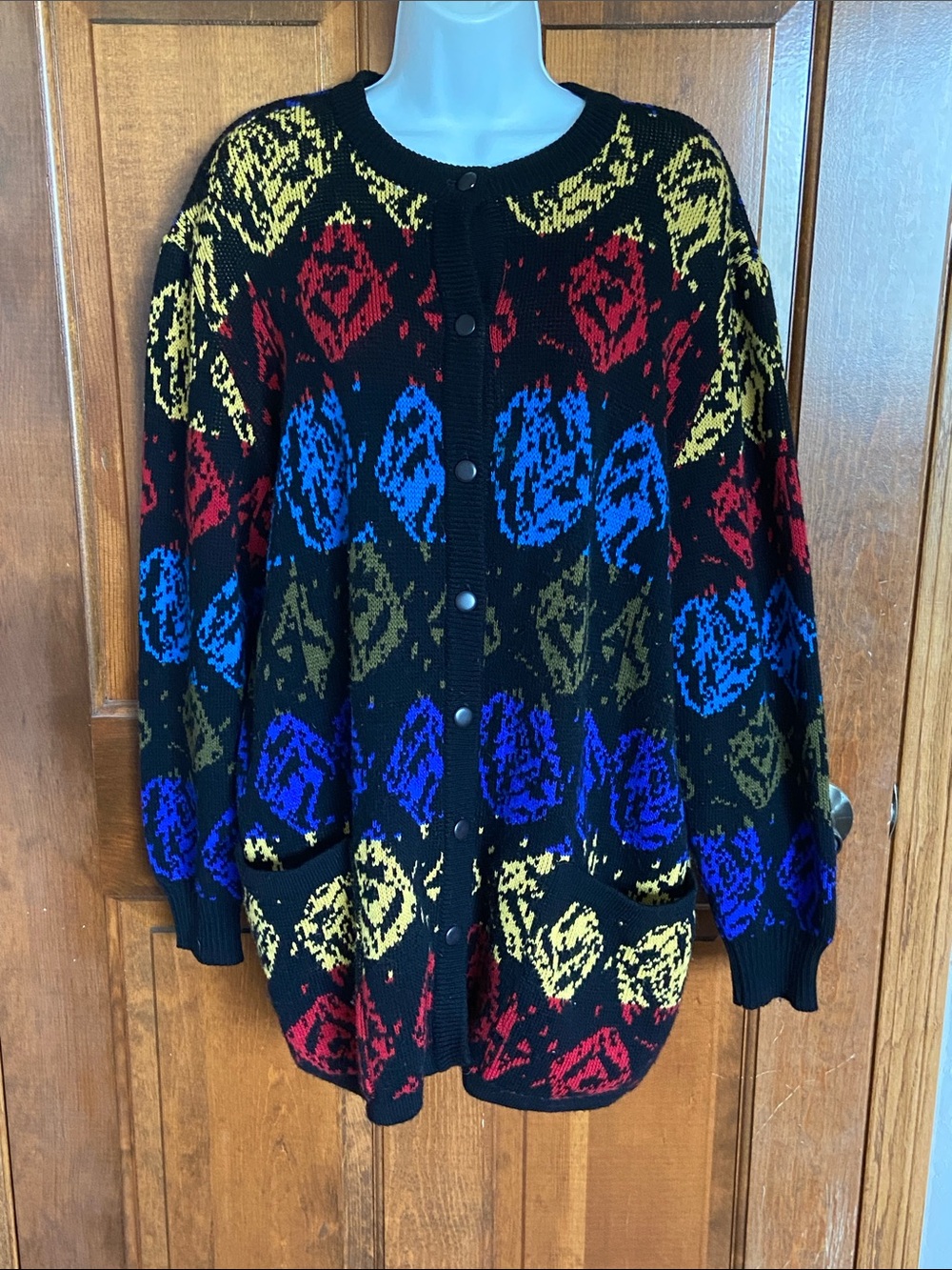 Graff California Wear Bold Abstract geometric  knit  button cardigan Wool L / XL